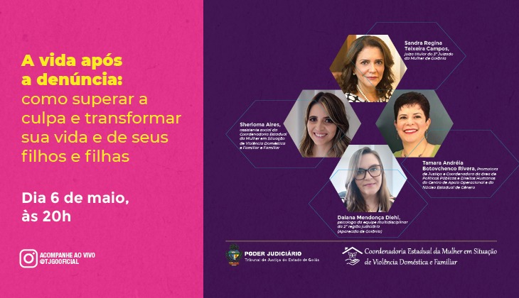 Arte com fotos das participantes da live, com o título e as informações da live