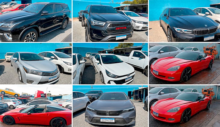 TJGO realiza leilão com 417 veículos apreendidos; Corvette, BMW, Hilux SW4 e Civic Hybrid estão entre os lotes