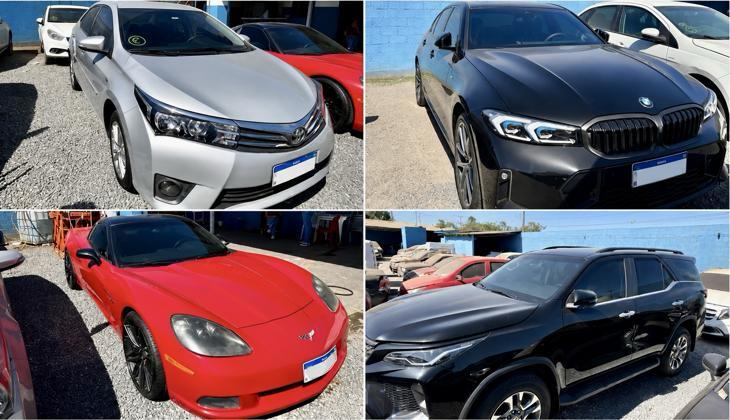 TJGO realiza leilão com 417 veículos apreendidos nos dias 27 e 30 de julho; Corvette, BMW, Hilux SW4 e Civic Hybrid estão entre os lotes