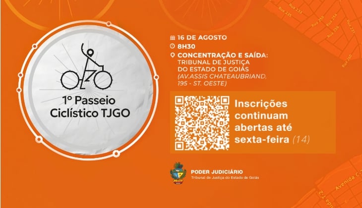 Retirada dos kits/camisetas do 1º Passeio Ciclístico do TJGO continua até sexta-feira (14); inscrições permanecem abertas